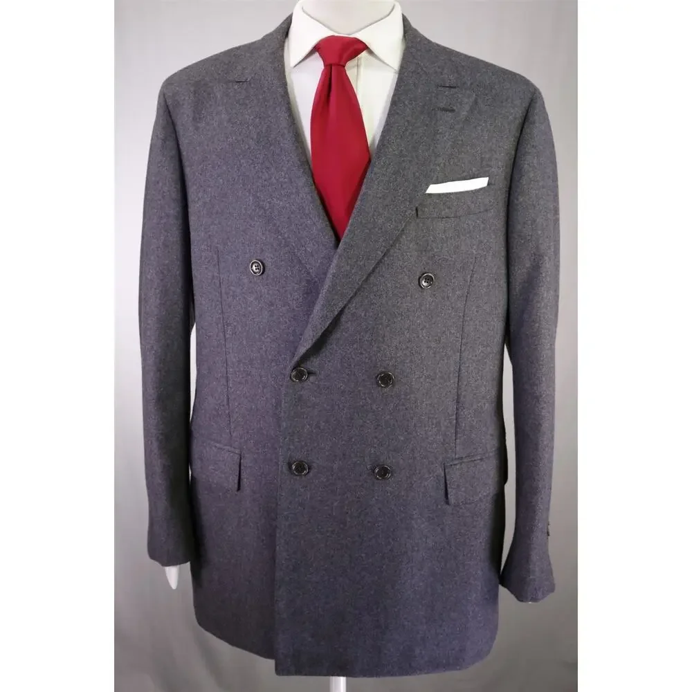 Sid Mashburn Kincaid No. 3 Gray Wool Cashmere Flannel Double Breasted Blazer 46R